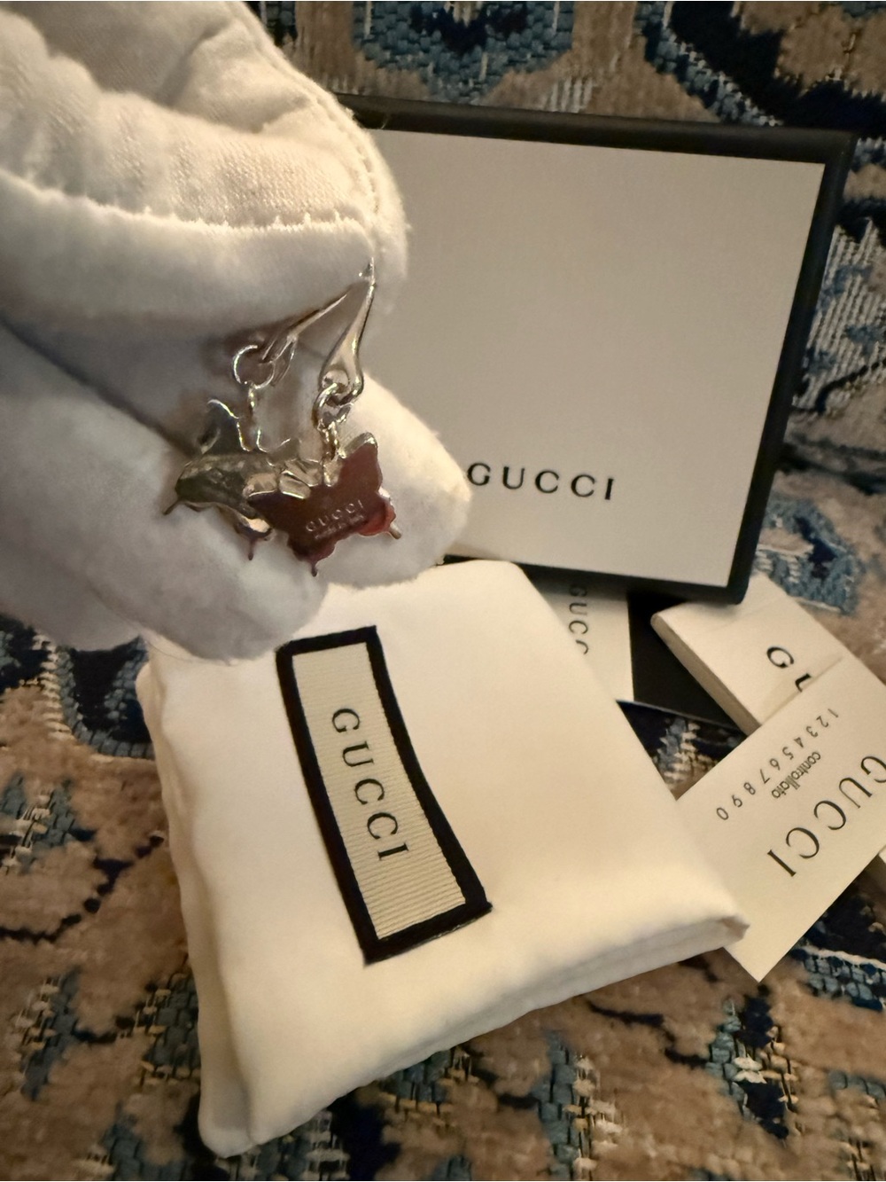 EUC Gucci 925 Silver Butterfly Earrings with Box and Pouch